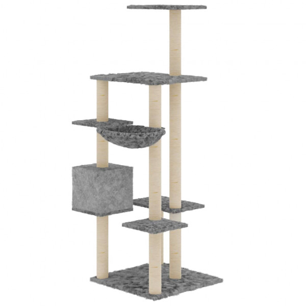 Rascador para gatos con postes de sisal gris claro 142 cm M 5