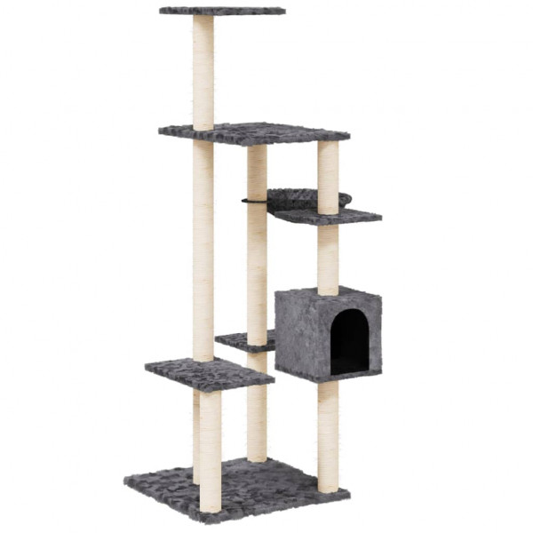 Rascador para gatos con postes de sisal gris oscuro 142 cm M 2