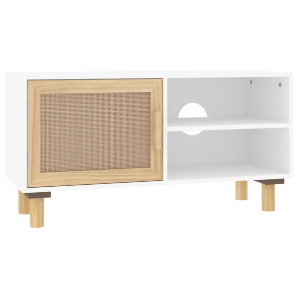 Mueble para TV madera maciza pino y ratán natural 80x30x40 cm M 2