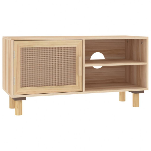 Mueble para TV madera maciza pino y ratán natural 80x30x40 cm M 2