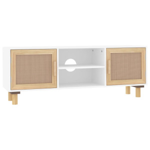 Mueble para TV madera maciza pino y ratán natural 105x30x40 cm H