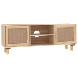 Mueble para TV madera maciza pino y ratán natural 105x30x40 cm H