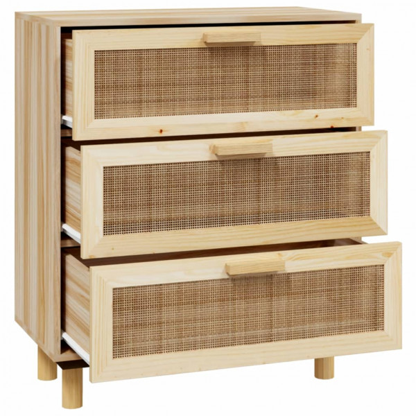 Aparador marrón madera pino maciza y ratán natural 60x30x70 cm M 4