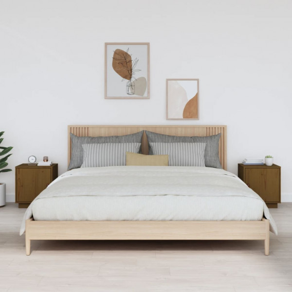 Mesitas de noche 2 uds madera de pino marrón miel 40x34x45 cm D