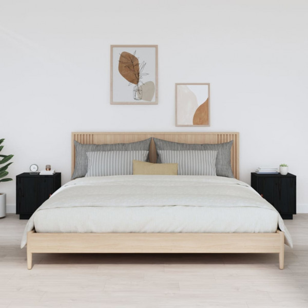 Mesitas de noche 2 uds madera maciza de pino negro 40x34x45 cm D