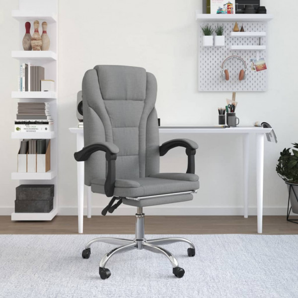 Silla de oficina reclinable de tela gris claro D