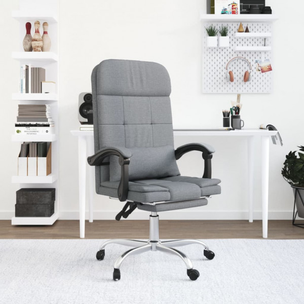 Silla de oficina reclinable con masaje de tela gris claro D