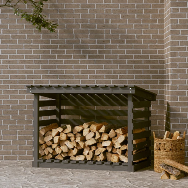 Leñero de madera maciza de pino gris 108x73x79 cm D