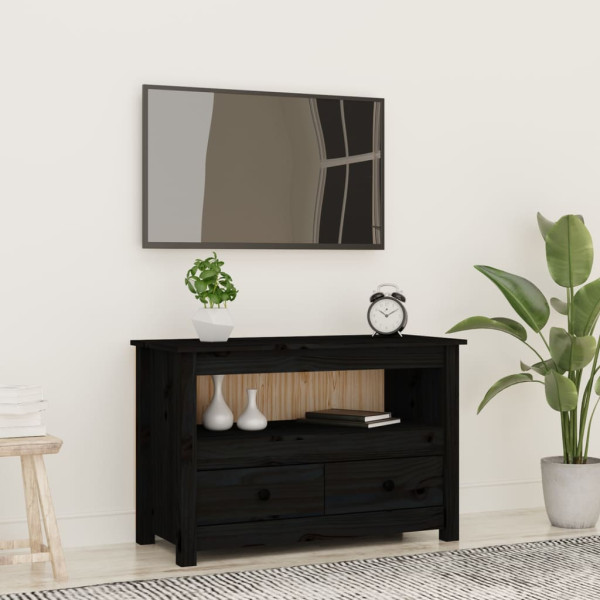 Mueble de TV de madera maciza de pino negro 79x35x52 cm D