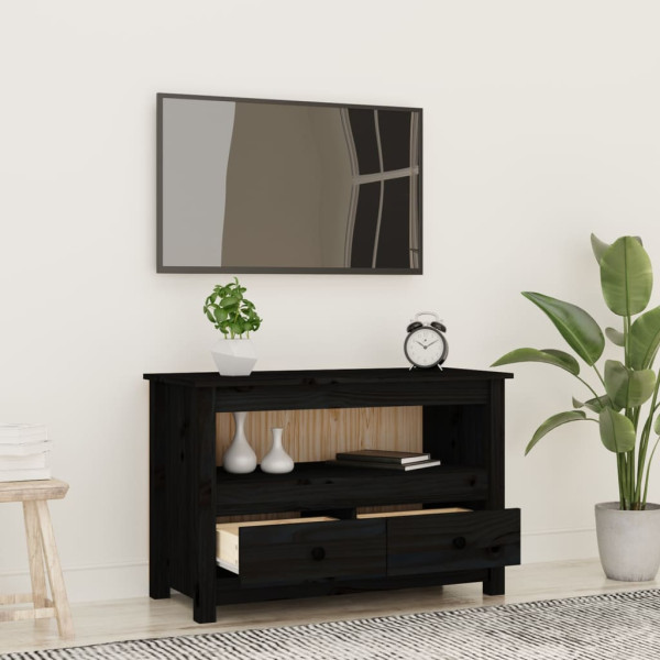 Mueble de TV de madera maciza de pino negro 79x35x52 cm M 3