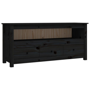 Mueble de TV de madera maciza de pino negro 114x35x52 cm H