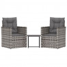 3 pcs conjunto lounge exterior c/ almofadões vime PE cinzento 2