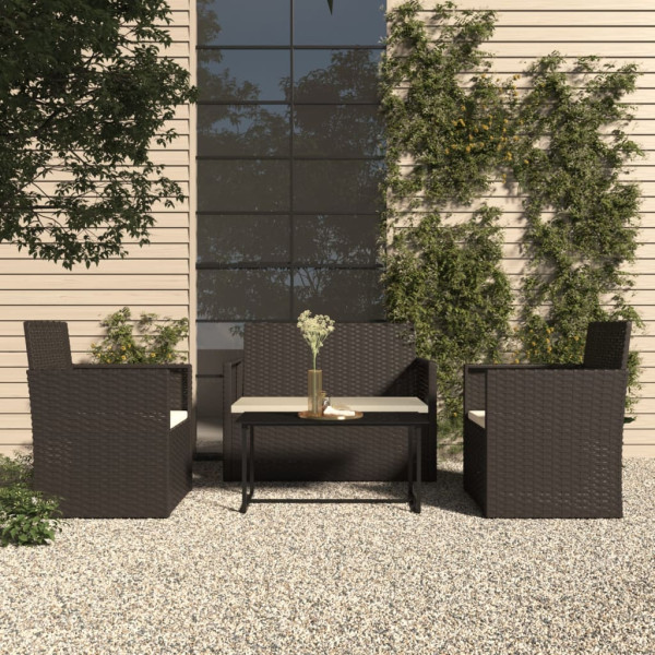 4 pcs conjunto lounge de exterior c/ almofadões vime PE preto D