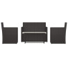 4 pcs conjunto lounge de exterior c/ almofadões vime PE preto 2