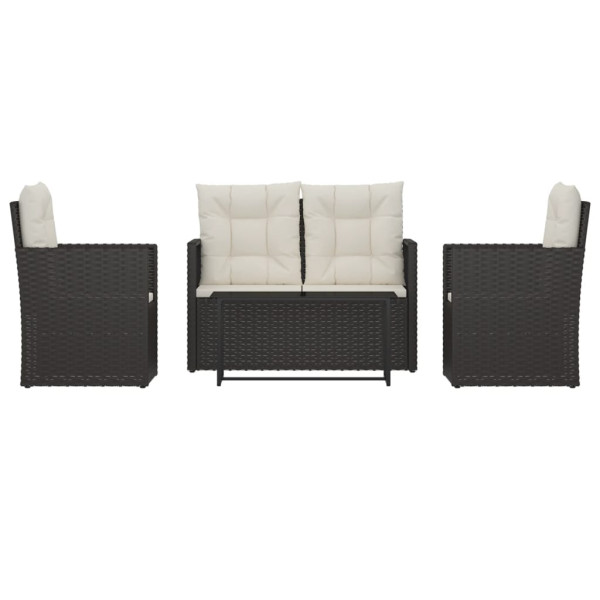 4 pcs conjunto lounge de exterior c/ almofadões vime PE preto M 2