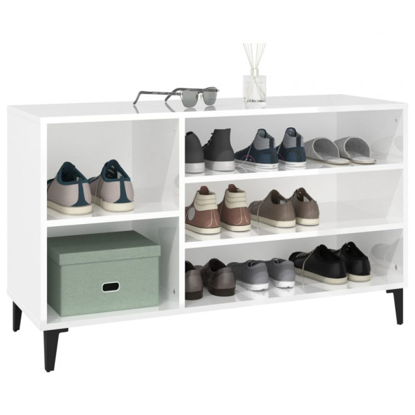 Mueble zapatero madera contrachapada blanco brillo 102x36x60 cm M 4