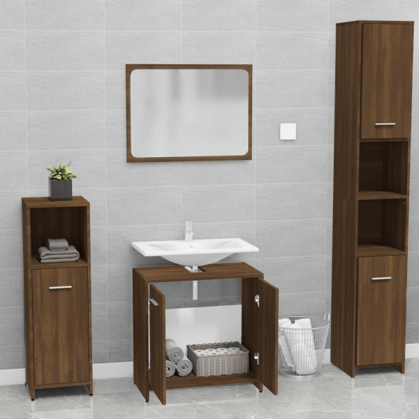 Set de muebles de baño madera contrachapada marrón roble M 3