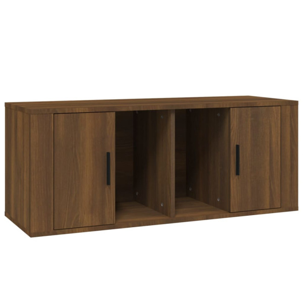 Mueble TV madera contrachapada color marrón roble 100x35x40 cm M 2