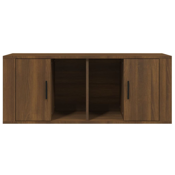 Mueble TV madera contrachapada color marrón roble 100x35x40 cm M 5