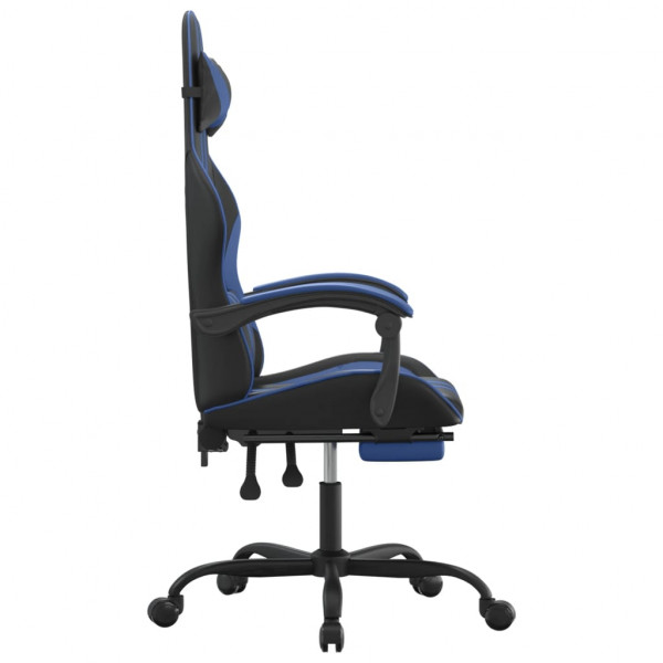 Silla gaming giratoria y reposapiés cuero sintético negro azul M 4