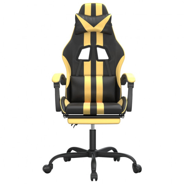 Silla gaming giratoria reposapiés cuero sintético negro dorado M 3