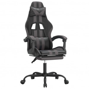 Silla gaming giratoria y reposapiés cuero sintético negro gris H