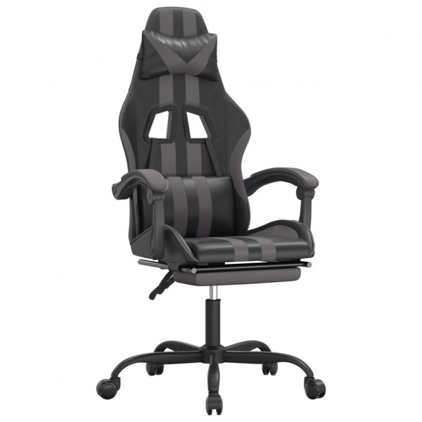 Silla gaming giratoria y reposapiés cuero sintético negro gris M 2