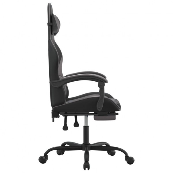 Silla gaming giratoria y reposapiés cuero sintético negro gris M 4