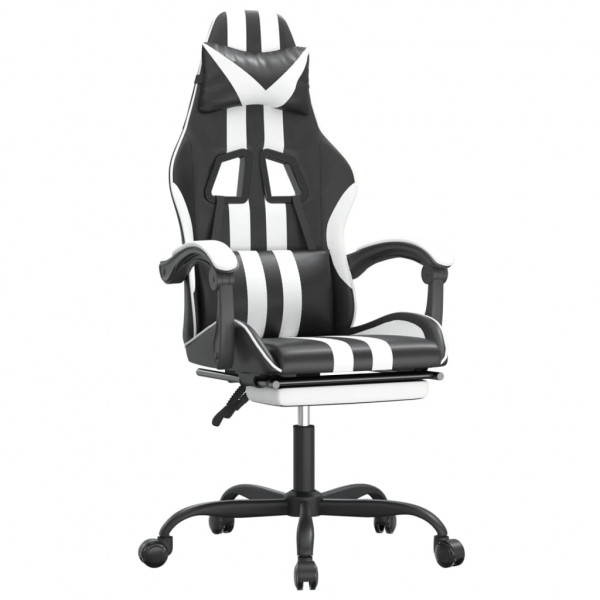 Silla gaming giratoria reposapiés cuero sintético negro blanco M 2