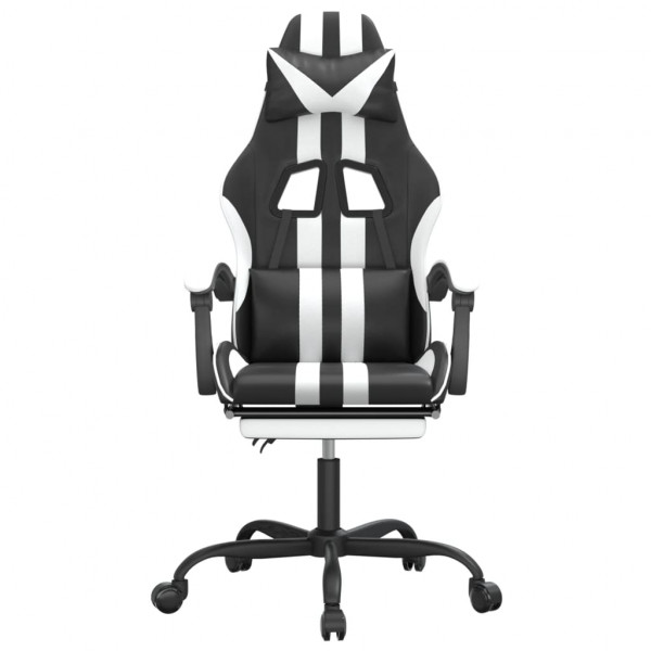 Silla gaming giratoria reposapiés cuero sintético negro blanco M 3