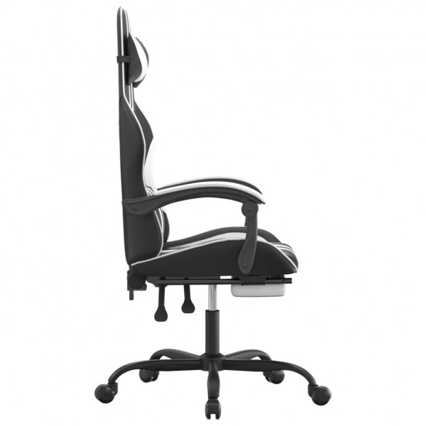 Silla gaming giratoria reposapiés cuero sintético negro blanco M 4