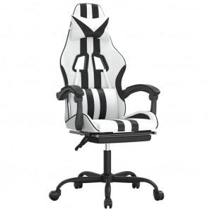 Silla gaming giratoria reposapiés cuero sintético blanco negro H