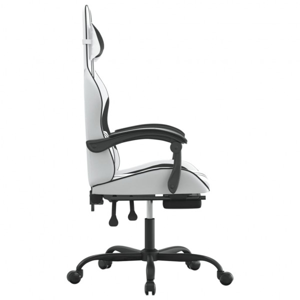 Silla gaming giratoria reposapiés cuero sintético blanco negro M 4