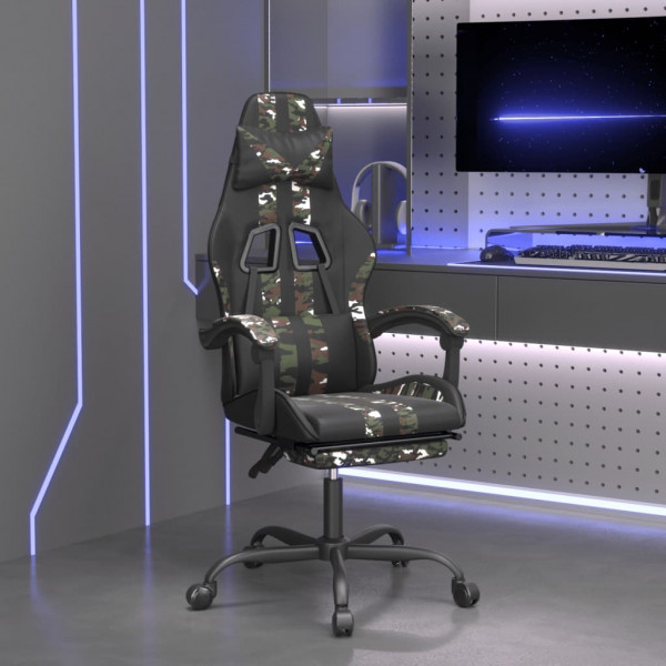 Silla gaming giratoria y reposapiés cuero sintético D
