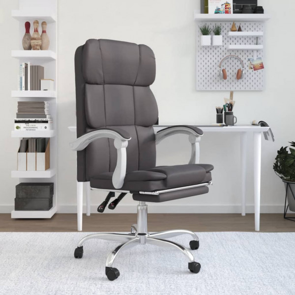 Silla de oficina reclinable cuero sintético gris D