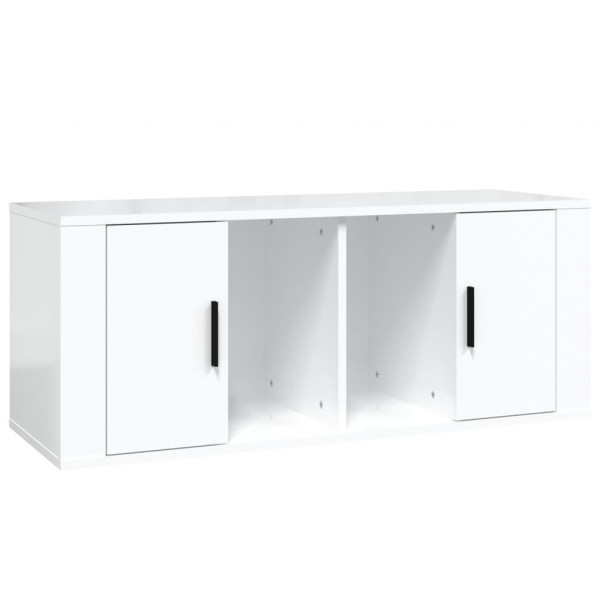Mueble de TV madera contrachapada blanco brillo 100x35x40 cm M 2
