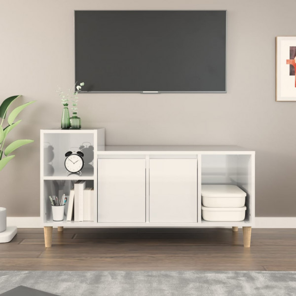 Mueble de TV madera contrachapada blanco brillo 100x35x55 cm D