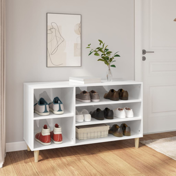 Mueble zapatero madera contrachapada blanco brillo 102x36x60 cm D