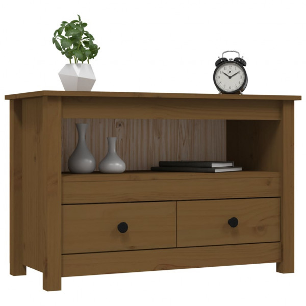 Mueble de TV madera maciza de pino marrón miel 79x35x52 cm M 4