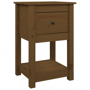 Mesita de noche madera maciza de pino marrón miel 40x35x61.5 cm H
