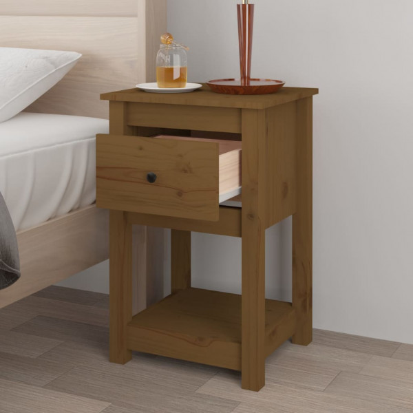 Mesita de noche madera maciza de pino marrón miel 40x35x61.5 cm M 3