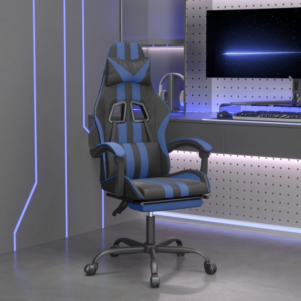 Silla gaming con reposapiés cuero sintético negro azul D