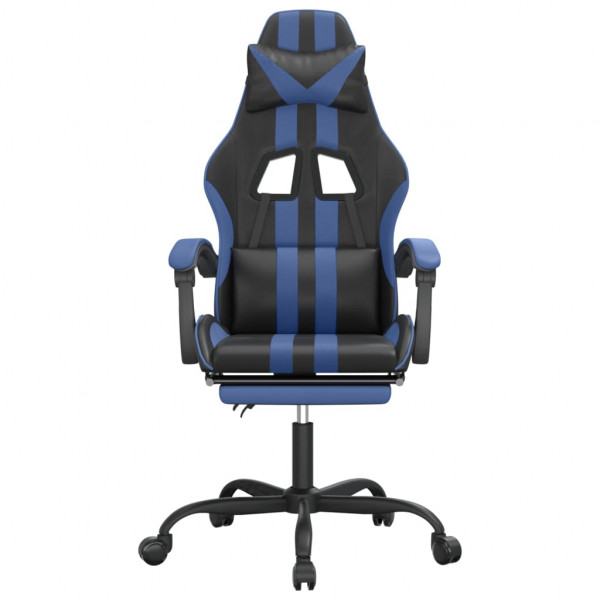 Cadeira gamer com apoio para pés em couro sintético preto azul M 3