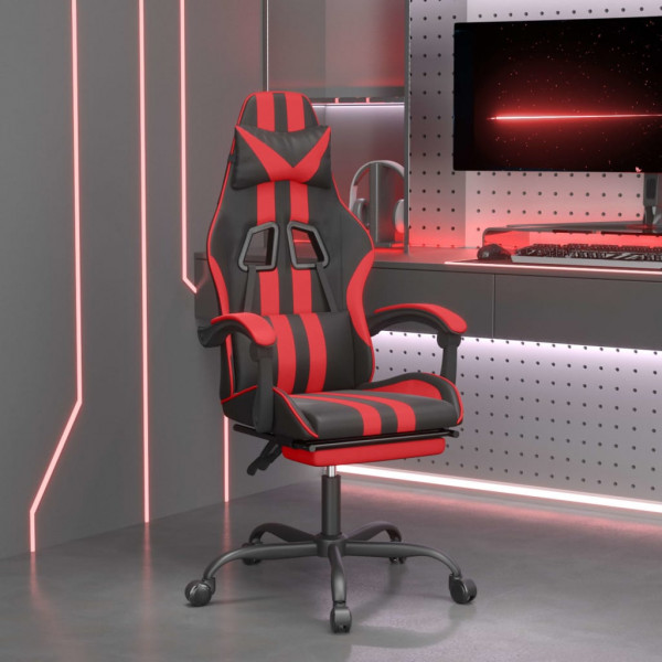 Silla gaming con reposapiés cuero sintético negro rojo D