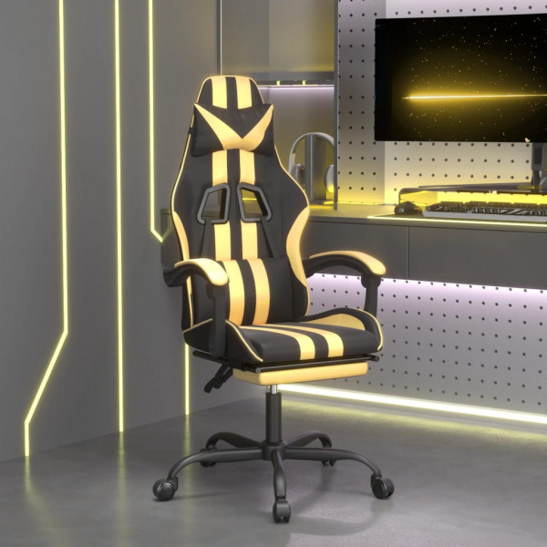 Cadeira gamer com apoio para pés em couro sintético preto dourado M 5