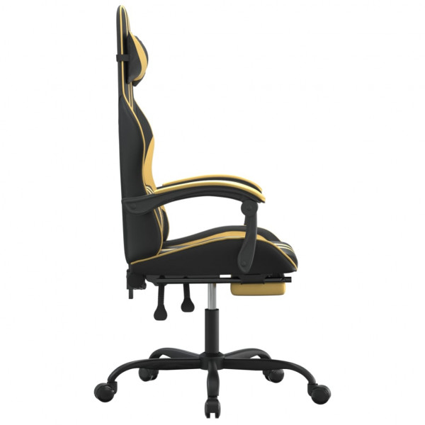 Silla gaming con reposapiés cuero sintético negro dorado M 3