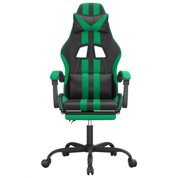 Silla gaming con reposapiés cuero sintético negro verde D