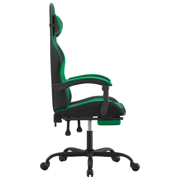 Silla gaming con reposapiés cuero sintético negro verde M 3