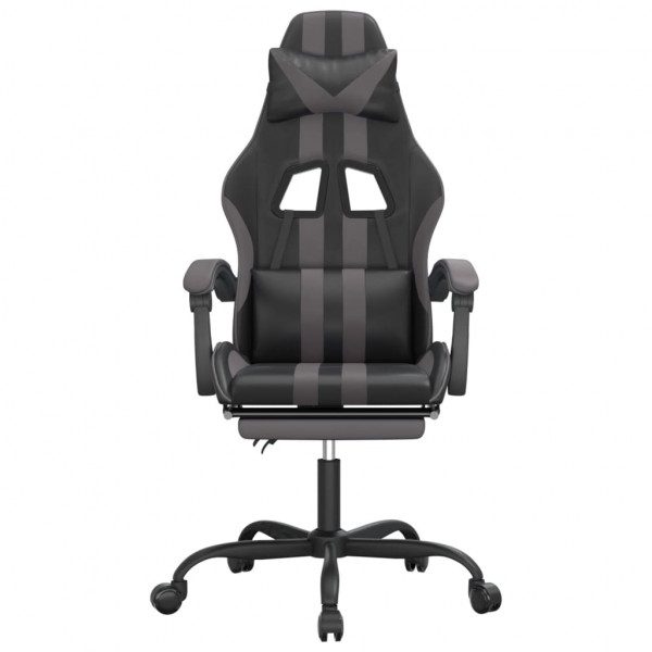 Silla gaming con reposapiés cuero sintético negro gris M 3