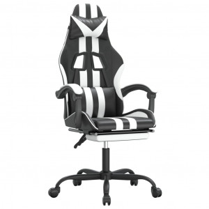 Silla gaming con reposapiés cuero sintético negro blanco H